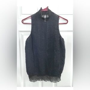 NWOT - Black Sleeveless Silk Blouse with Sheer Back & Slit